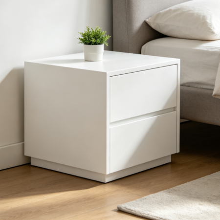 Minimalist Matte White Double-Drawer Floor Standing Bedside Table