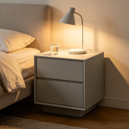 INS Light Gray Matte Minimalist Floor Standing Bedside Table